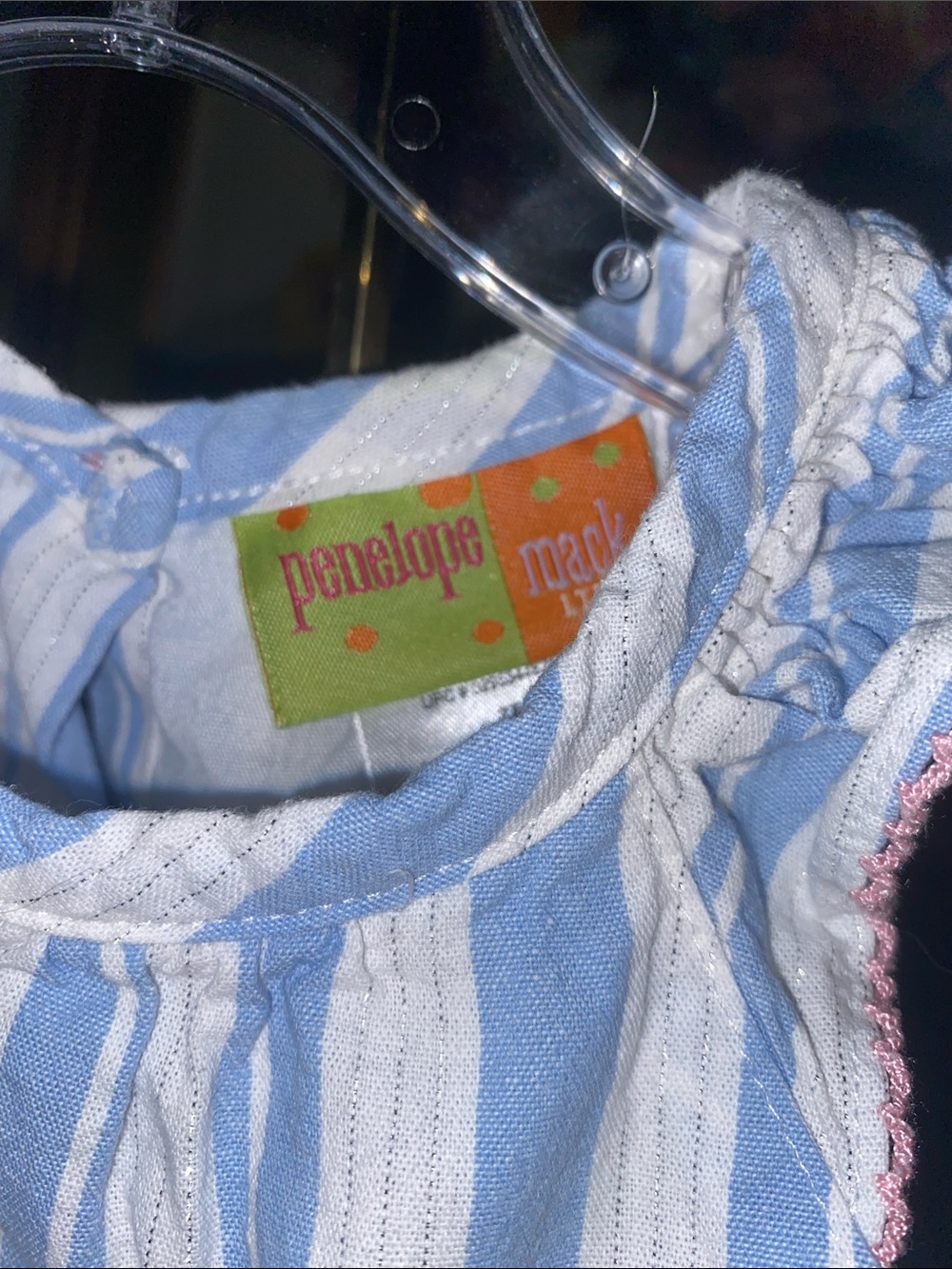 Penelope Mack blue & white striped toddler dress featuring a pink bow - SZ 2T - Picture 8 of 10